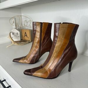 Bronx Helena Patchwork Leather Ankle Boots | Size 9M | Brown & Caramel Fall Stat